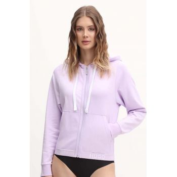 HUGO bluza femei, culoarea violet, cu glugă, neted