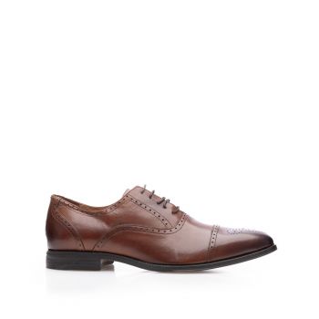 Pantofi bărbați eleganți din piele naturală, Leofex - 587 Cognac Box ieftini