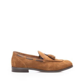 Pantofi eleganți bărbați din piele naturală, Leofex - 922-1 Camel velur ieftini