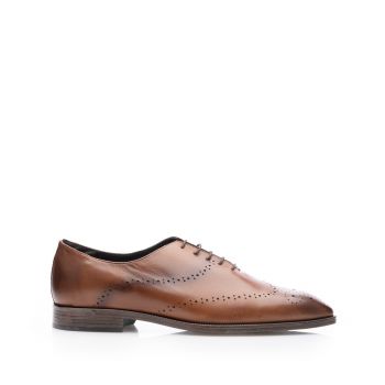 Pantofi eleganţi bărbaţi din piele naturală, Leofex - 986 Cognac Box ieftini
