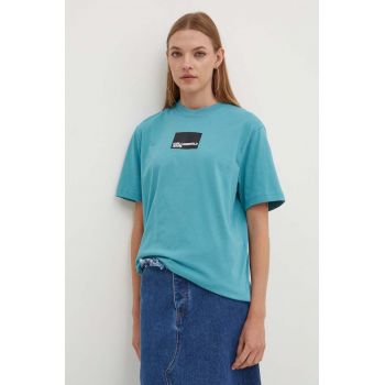 Karl Lagerfeld Jeans tricou din bumbac femei, culoarea turcoaz ieftin