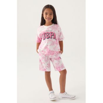 Set de pantaloni scurti cu model tie-dye si tricou