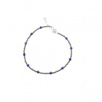 Bratara lapis lazuli si pirita sfere fatetate cu argint 925 2-3mm