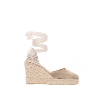 Sandale tip espadrile din piele intoarsa cu talpa wedge Hamptons