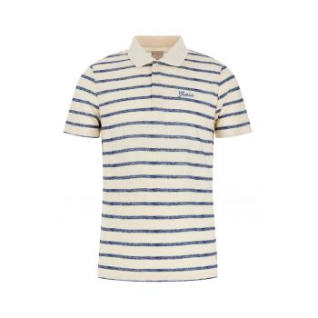 Tricou polo din amestec de in cu model in dungi