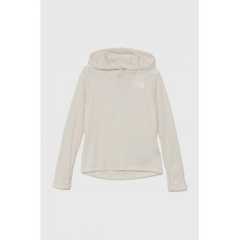 The North Face bluza copii SUMMER LT SUN HOODIE culoarea bej, cu glugă, neted