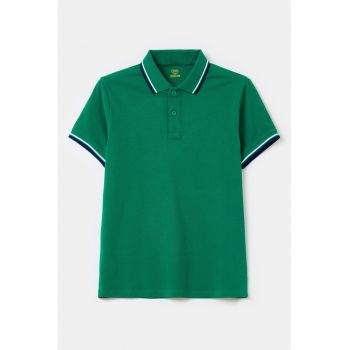 Tricou polo din material pique cu garnituri contrastante