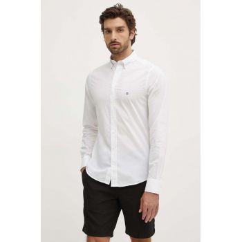 Gant camasa din bumbac barbati, culoarea alb, cu guler button-down, slim