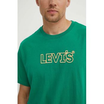 Levi's tricou din bumbac barbati, culoarea verde, cu imprimeu