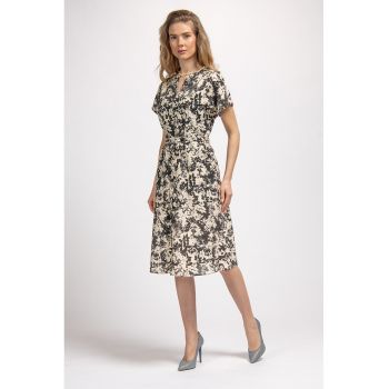 Rochie midi cu model floral si buzunare laterale