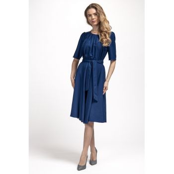 Rochie midi evazata cu cordon in talie