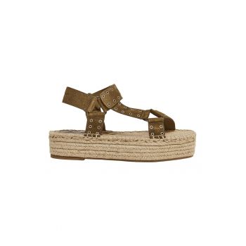 Sandale-espadrile flatform de piele intoarsa