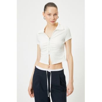 Tricou crop cu fermoar