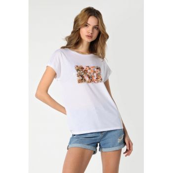 Tricou regular fit cu imprimeu text si floral