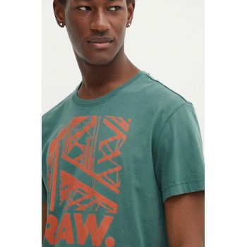 G-Star Raw tricou din bumbac barbati, culoarea verde, cu imprimeu, D24685-C506