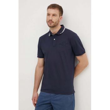 Gant polo de bumbac culoarea albastru marin, cu imprimeu