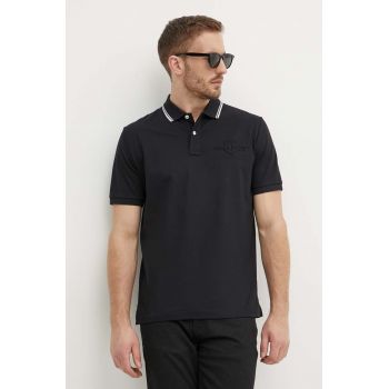 Gant polo de bumbac culoarea negru, cu imprimeu