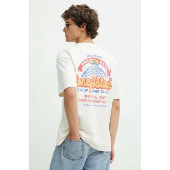 Hollister Co. tricou din bumbac barbati, culoarea bej, cu imprimeu