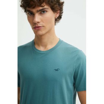 Hollister Co. tricou din bumbac barbati, culoarea turcoaz, neted