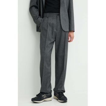 HUGO pantaloni din lana culoarea gri, cu fason chinos, 50520686