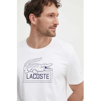 Lacoste tricou barbati, culoarea bej, cu imprimeu