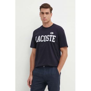 Lacoste tricou din bumbac barbati, culoarea albastru marin, cu imprimeu