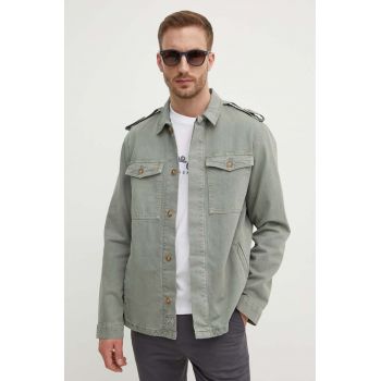 Pepe Jeans geaca jeans EATON COLOUR FIELD JACKET barbati, culoarea verde, de tranzitie, PM403000