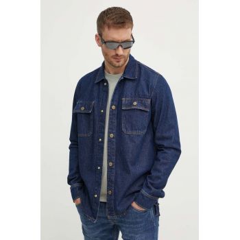 Pepe Jeans geaca jeans RELAXED OVERSHIRT barbati, culoarea albastru marin, de tranzitie, oversize, PM308585CU4