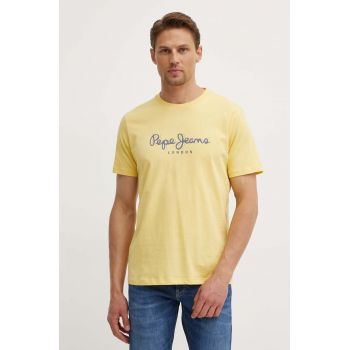 Pepe Jeans tricou din bumbac ABEL barbati, culoarea galben, cu imprimeu, PM509428