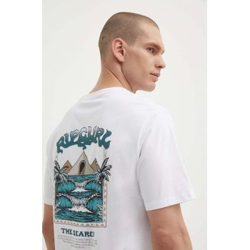 Rip Curl tricou din bumbac barbati, culoarea alb, cu imprimeu