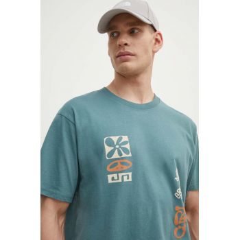 Rip Curl tricou din bumbac barbati, culoarea verde, cu imprimeu de firma original