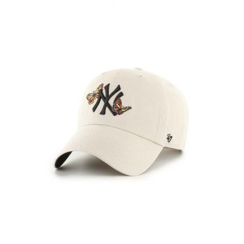 47 brand șapcă de baseball din bumbac MLB New York Yankees culoarea bej, cu imprimeu, B-ICACL17GWS-BN de firma originala