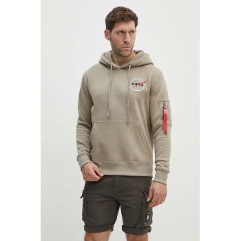 Alpha Industries bluză NASA Orbit Hoody bărbați, culoarea bej, cu glugă, cu imprimeu, 146339