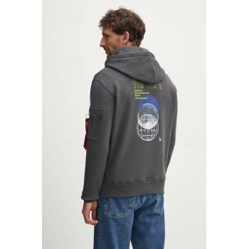 Alpha Industries bluză NASA Orbit Hoody bărbați, culoarea gri, cu glugă, cu imprimeu, 146339