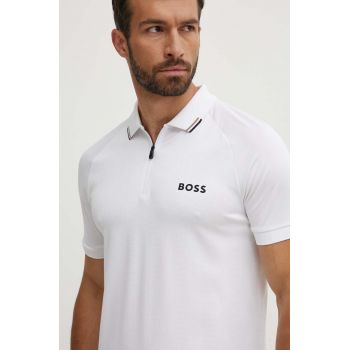 Boss Green tricou polo barbati, culoarea alb, cu imprimeu, 50519863