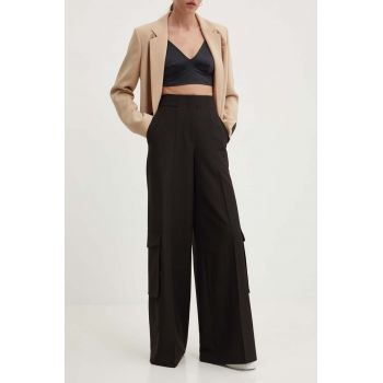 HUGO pantaloni femei, culoarea negru, lat, high waist, 50518970