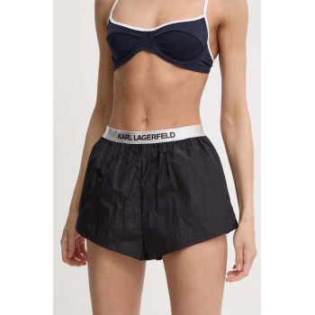 Karl Lagerfeld pantaloni scurti femei, culoarea negru, neted, high waist