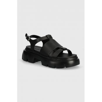 Karl Lagerfeld sandale de piele SUN TREKKA femei, culoarea negru, cu platforma, KL83524