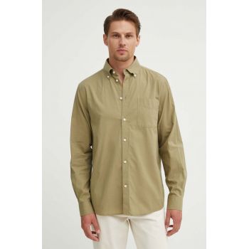 Les Deux camasa din bumbac barbati, culoarea verde, cu guler button-down, regular, LDM410183