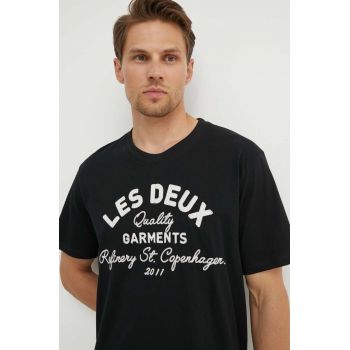 Les Deux tricou din bumbac barbati, culoarea negru, cu imprimeu, LDM101173