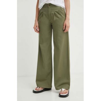 Levi's pantaloni PLEATED WIDELEG femei, culoarea verde, lat, high waist