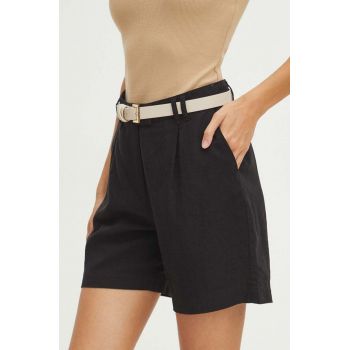 Medicine pantaloni scurti din in culoarea negru, neted, high waist