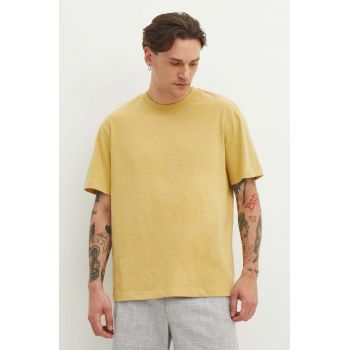 Medicine tricou din bumbac barbati, culoarea galben, neted