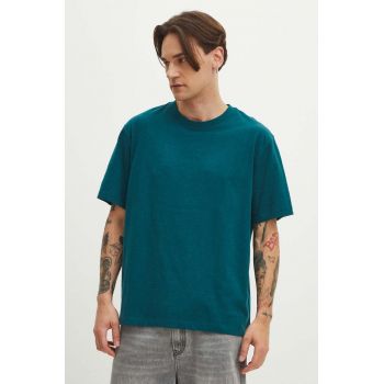 Medicine tricou din bumbac barbati, culoarea turcoaz, neted