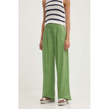 Abercrombie & Fitch pantaloni din in culoarea verde, lat, high waist