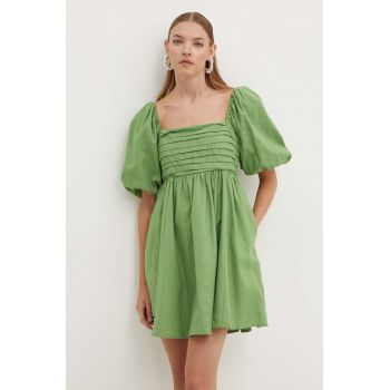 Abercrombie & Fitch rochie din in culoarea verde, mini, evazati