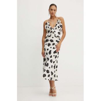 Bardot rochie OLEA culoarea bej, maxi, evazati, 59176DB2