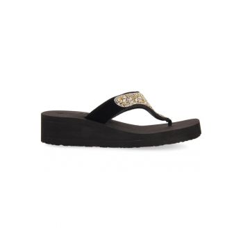 Papuci flip-flop wedge cu aplicatii cu strasuri