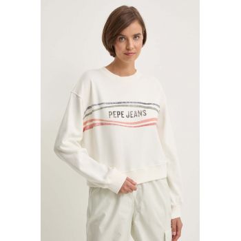 Pepe Jeans bluza EDELINE femei, culoarea bej, cu imprimeu, PL581444