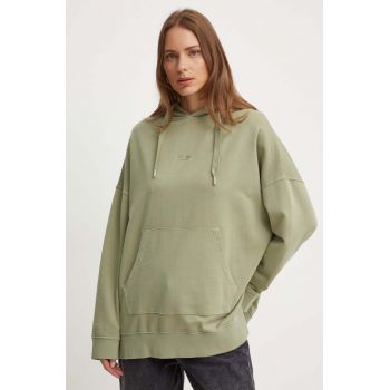 Pepe Jeans bluza EVELINA femei, culoarea verde, cu glugă, neted, PL581447